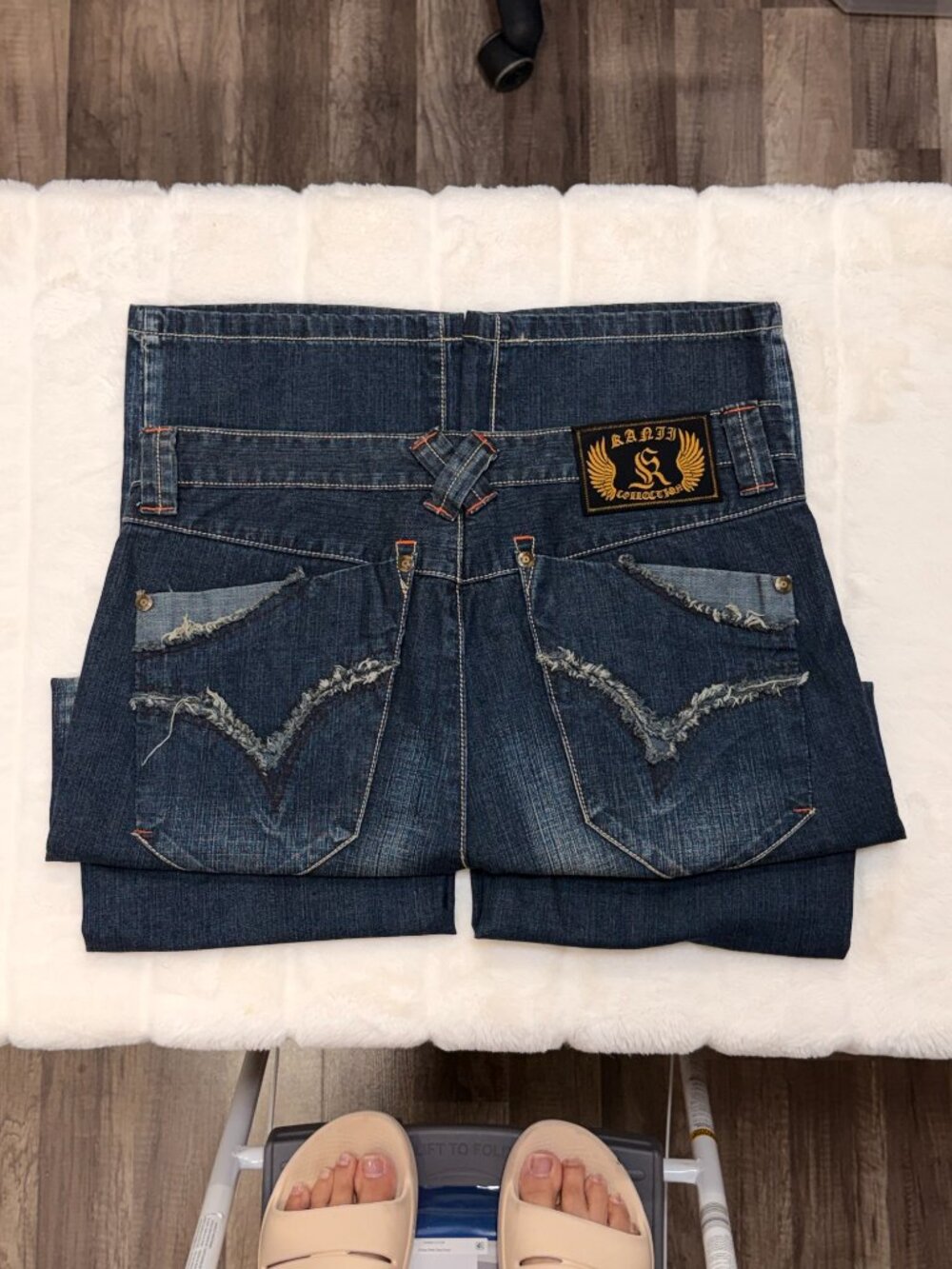 Vintage Kanji Baggy Frayed Pocket Denim Jeans Mens 38x32 Y2K